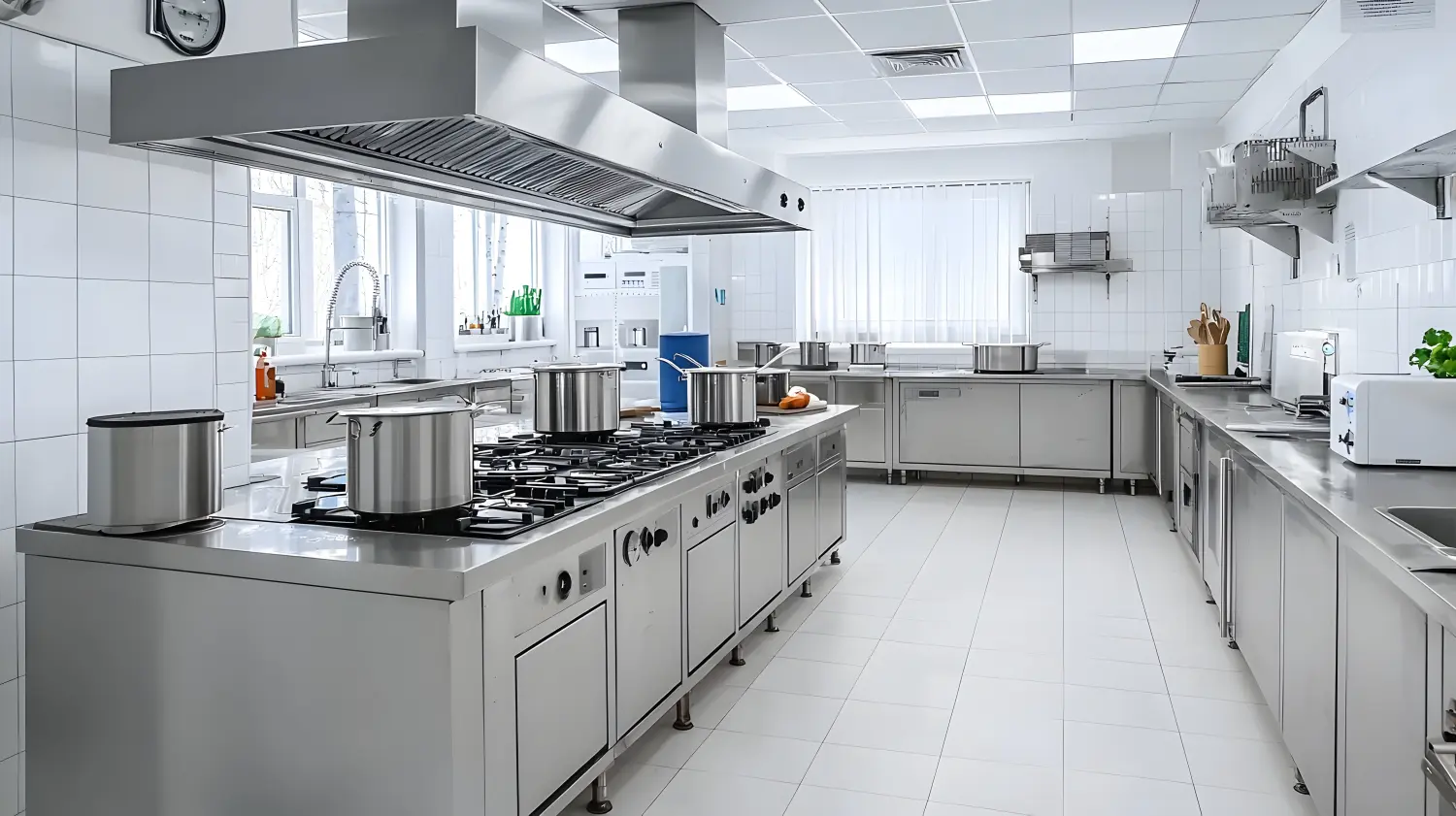 Hochentwickelte Großküche, ausgestattet mit modernsten Induktionsherden, die eine präzise Temperaturregelung für optimale kulinarische Präzision und Effizienz in der professionellen Gastronomie bieten